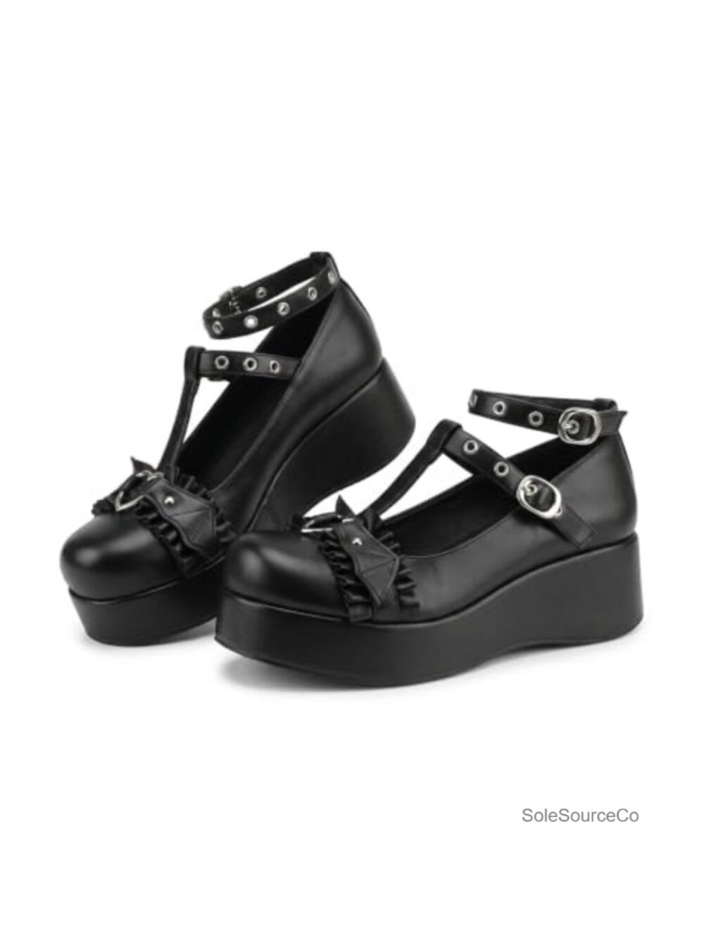 Platform Mary Jane Pumps with Heart Buckle Ankle Strap Goth Dress Shoes